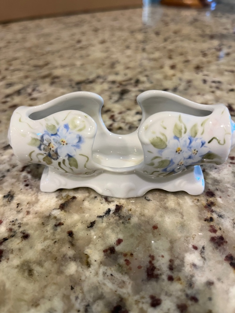 Porcelain toothpick holder  with Hand-Painted Blue Floral Design